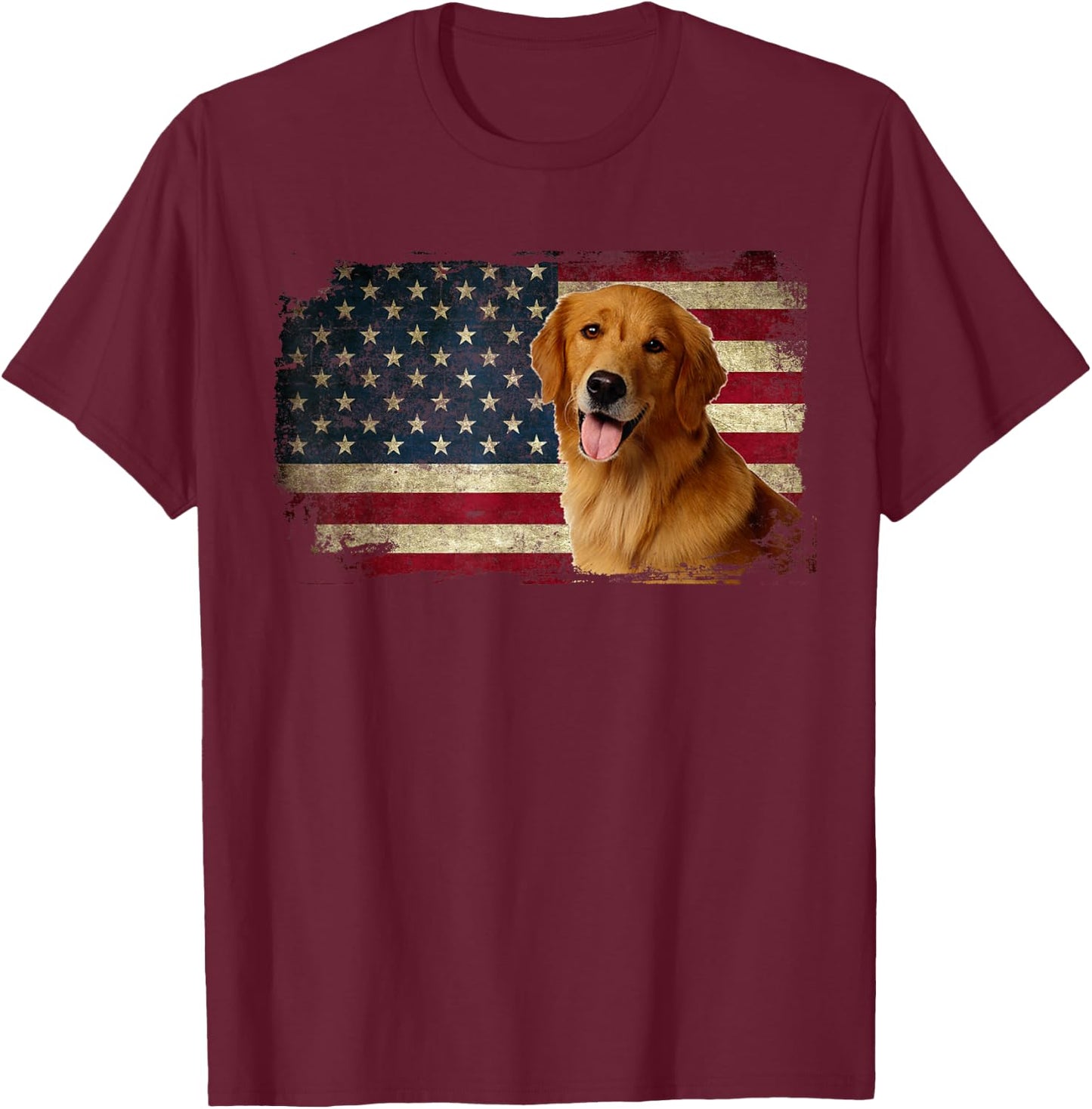 Golden Retriever American Flag Patriotic Dog Lover T-Shirt - T-Shirt | Maroon