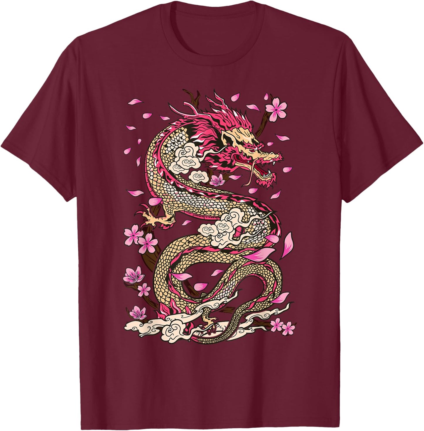 Dragon Japanese Mythology Sakura Japanese Dragon T-Shirt - T-Shirt | Maroon