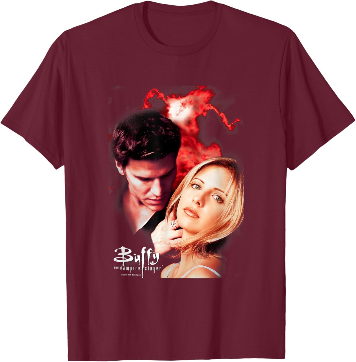 Buffy The Vampire Slayer Buffy & Angel Vintage Poster T-Shirt - T-Shirt | Maroon