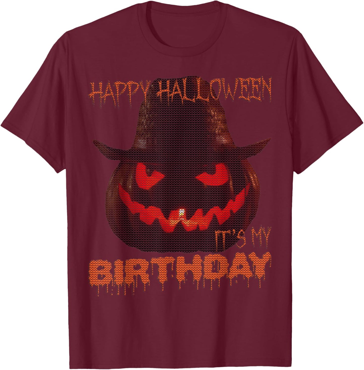 Happy Halloween My Birthday Jack-O-Lantern Ugly Halloween T-Shirt - T-Shirt | Maroon
