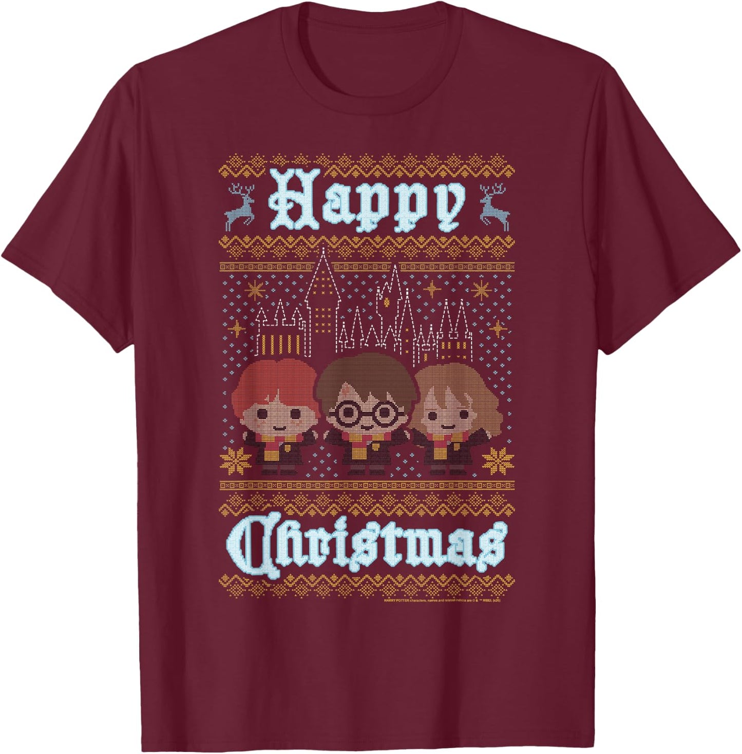 Harry Potter Happy Christmas Chibi Ugly Sweater T-Shirt - T-Shirt | Maroon