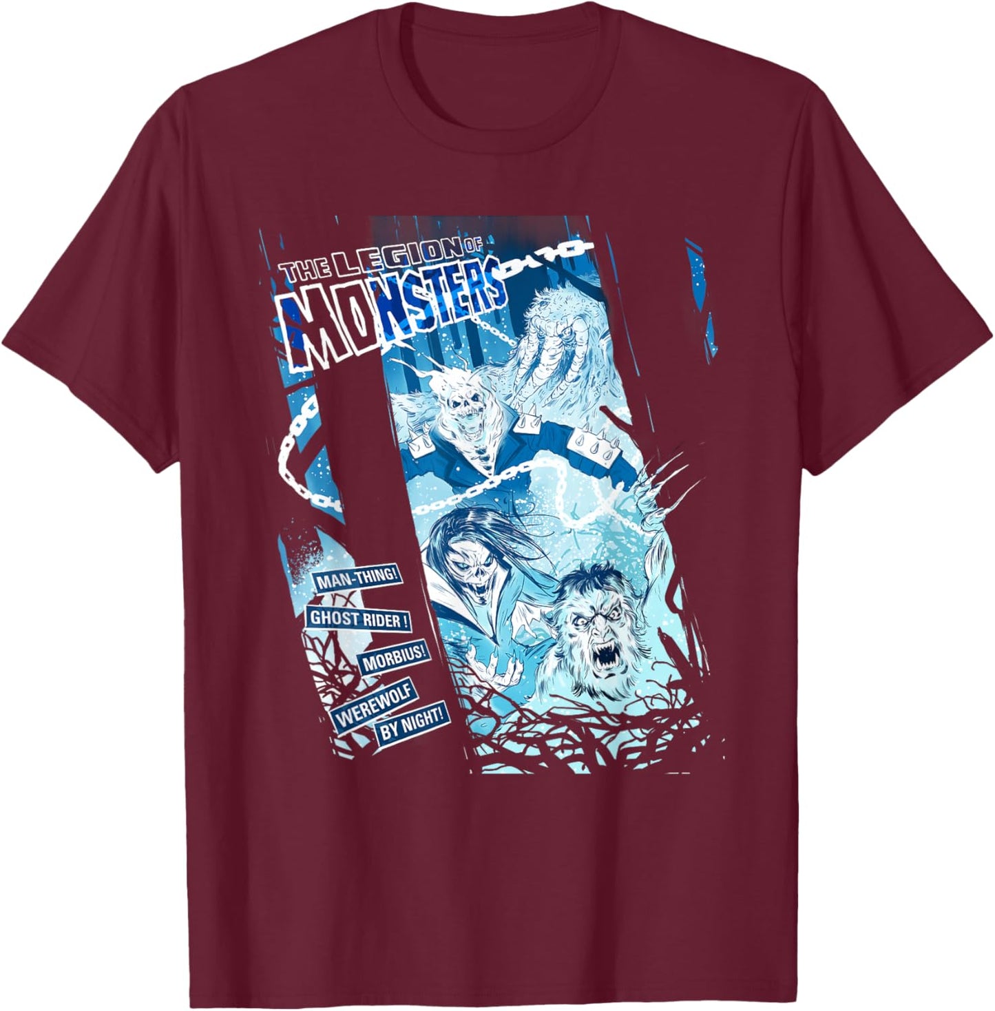 Marvel Legion of Monsters Ghost Rider Man-Thing Morbius Team T-Shirt - T-Shirt | Maroon