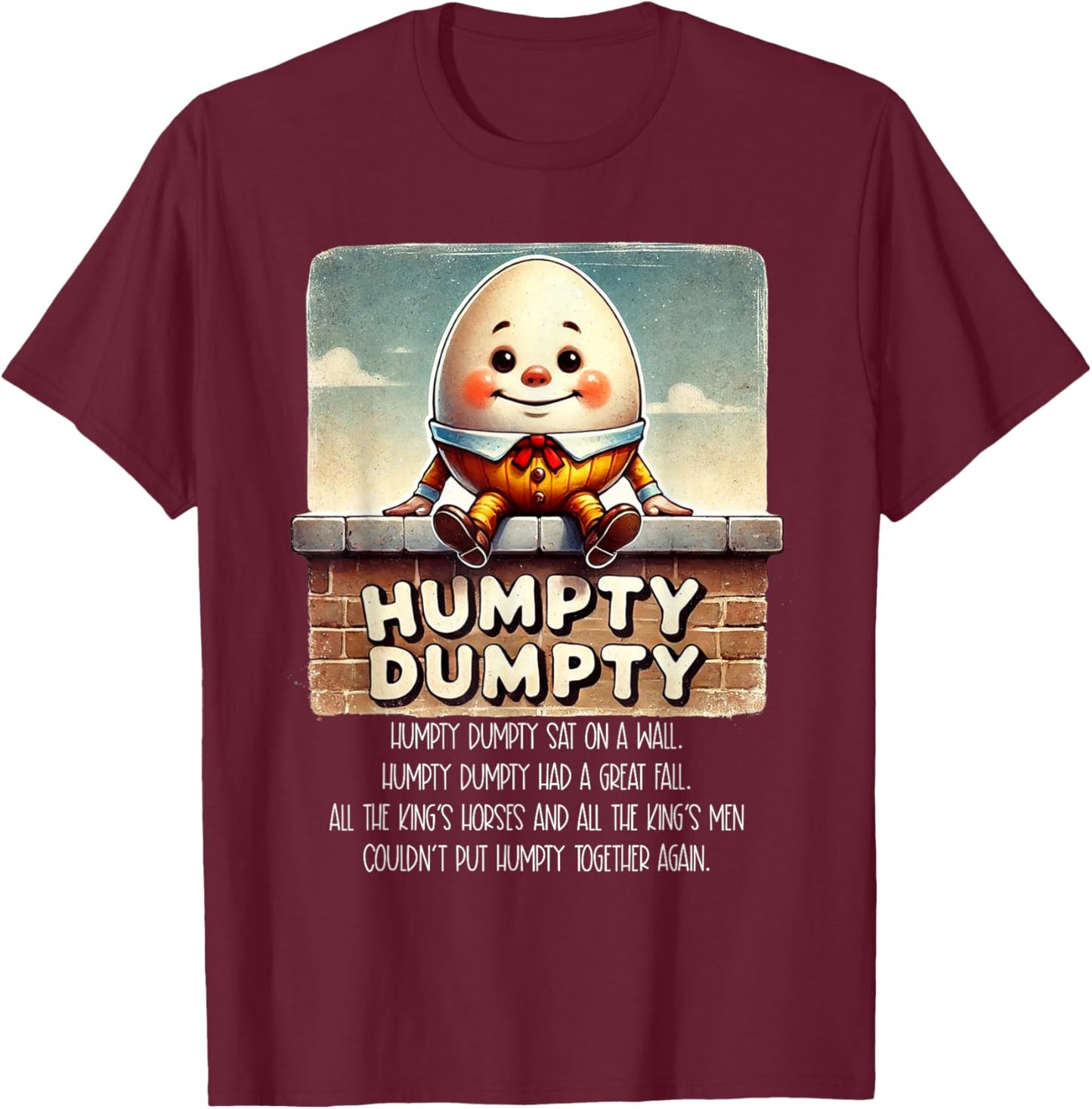 Humpty Dumpty Kids Nursery Rhyme Retro Humpty Dumpty Poem T-Shirt - T-Shirt | Maroon