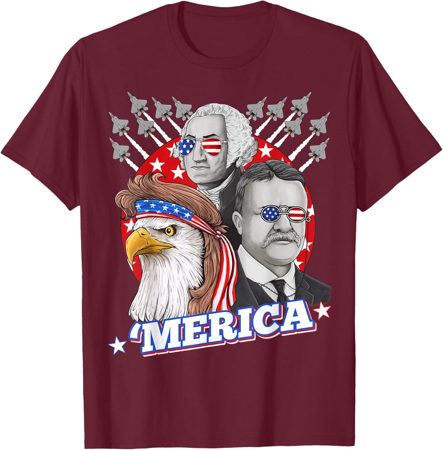 Washington Roosevelt Bald Eagle 4th Of July Patriotic Merica Kids Men T-Shirt - T-Shirt | Maroon