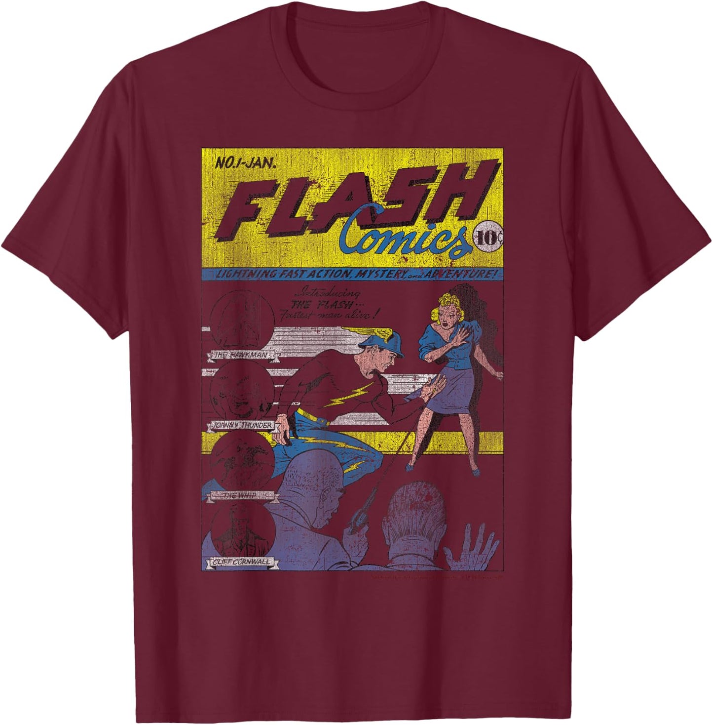 DC Comics The Flash Retro Comic Cover T-Shirt - T-Shirt | Maroon