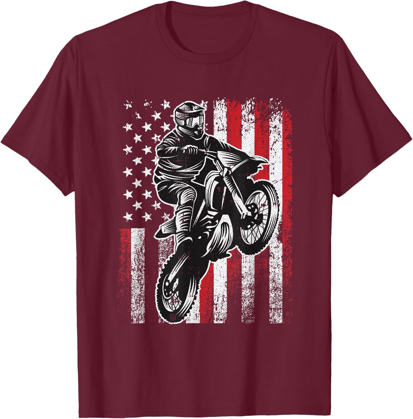 Motocross 4th Of July Cool Dirt-Bike American Flag Patriotic T-Shirt - T-Shirt | Maroon