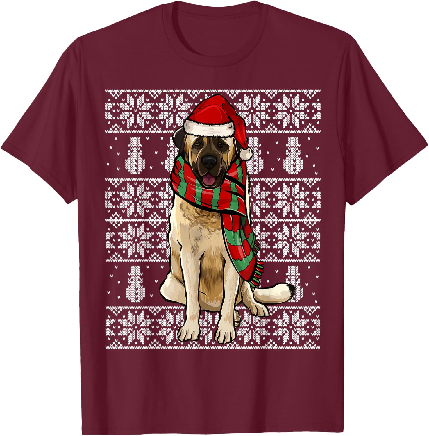 Santa Hat Xmas Anatolian Shepherd Dog Ugly Christmas T-Shirt - T-Shirt | Maroon