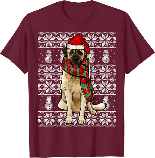 Santa Hat Xmas Anatolian Shepherd Dog Ugly Christmas T-Shirt - T-Shirt | Maroon
