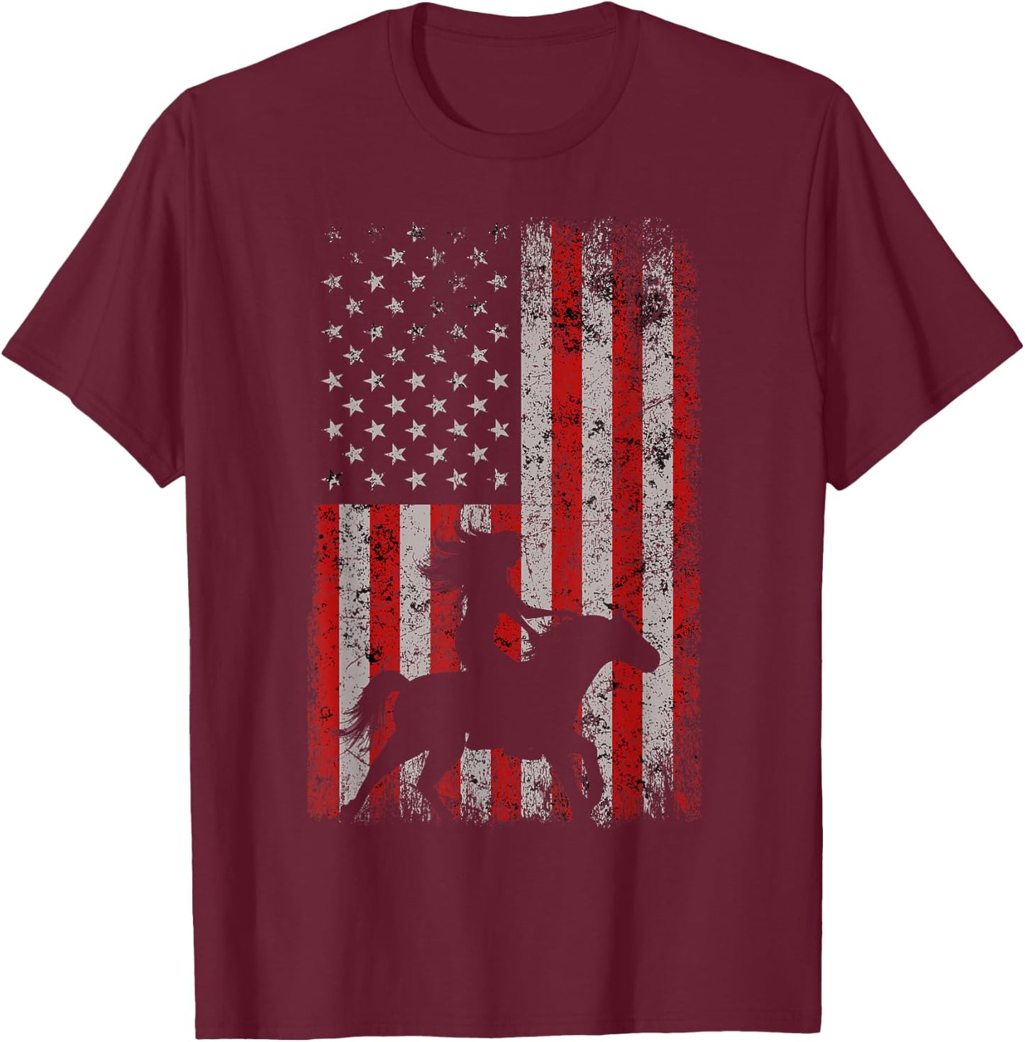 AMERICAN FLAG Cowboy Women Gift Horseback Equestrian Horse T-Shirt - T-Shirt | Maroon