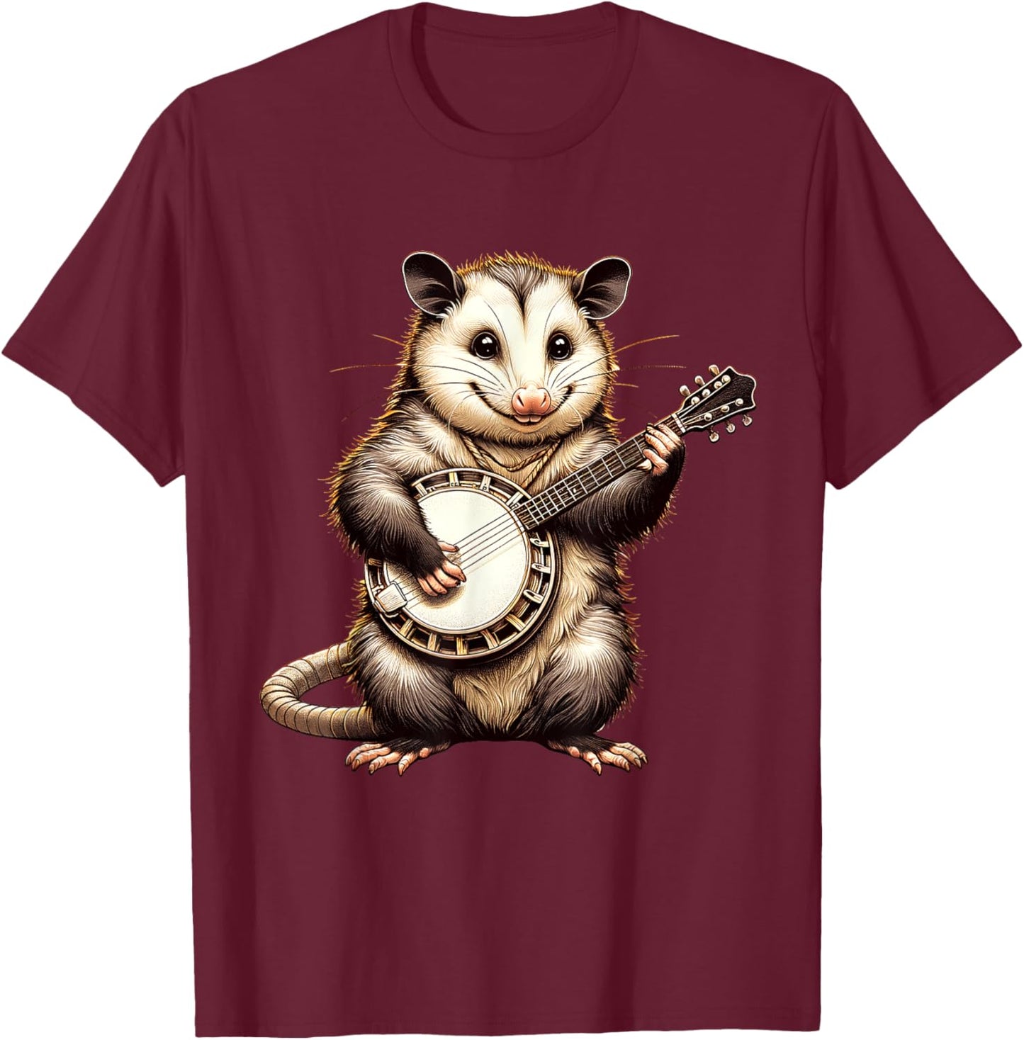 Possum Playing Banjo Opossum Guitar Music T-Shirt - T-Shirt | Maroon
