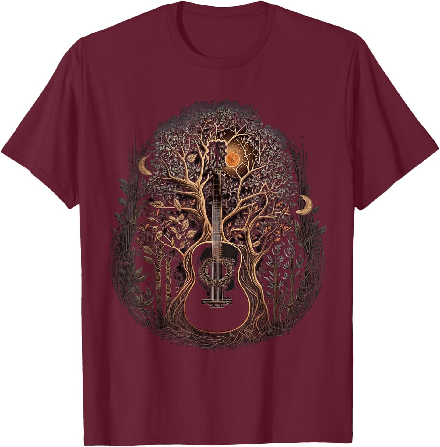 Guitar and Trees Guitars in Nature Plant Guitarist T-Shirt - T-Shirt | Maroon