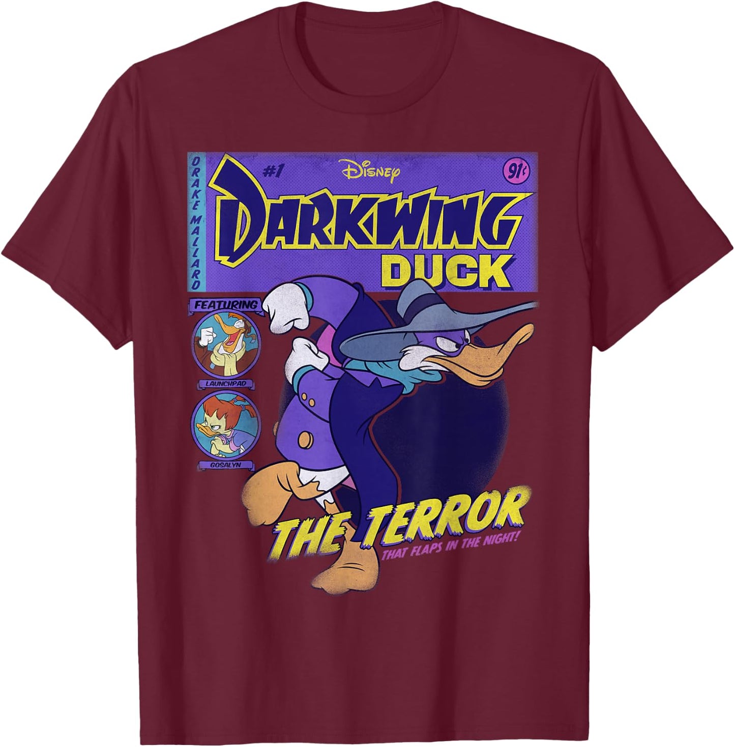 Disney Darkwing Duck Black : Classic Fit, , Adult, Short Sleeve T-Shirt - T-Shirt | Maroon