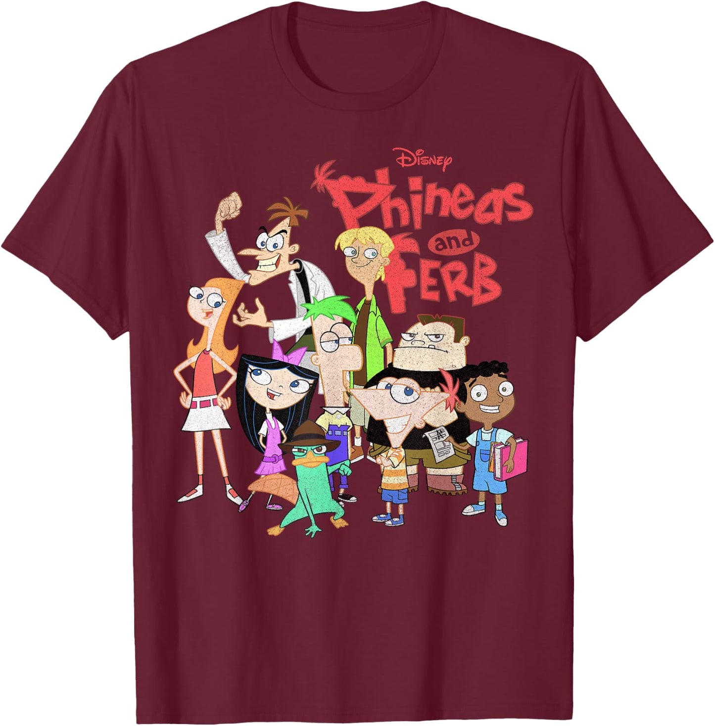 Disney Phineas and Ferb The Group Logo Small T-Shirt - T-Shirt | Maroon