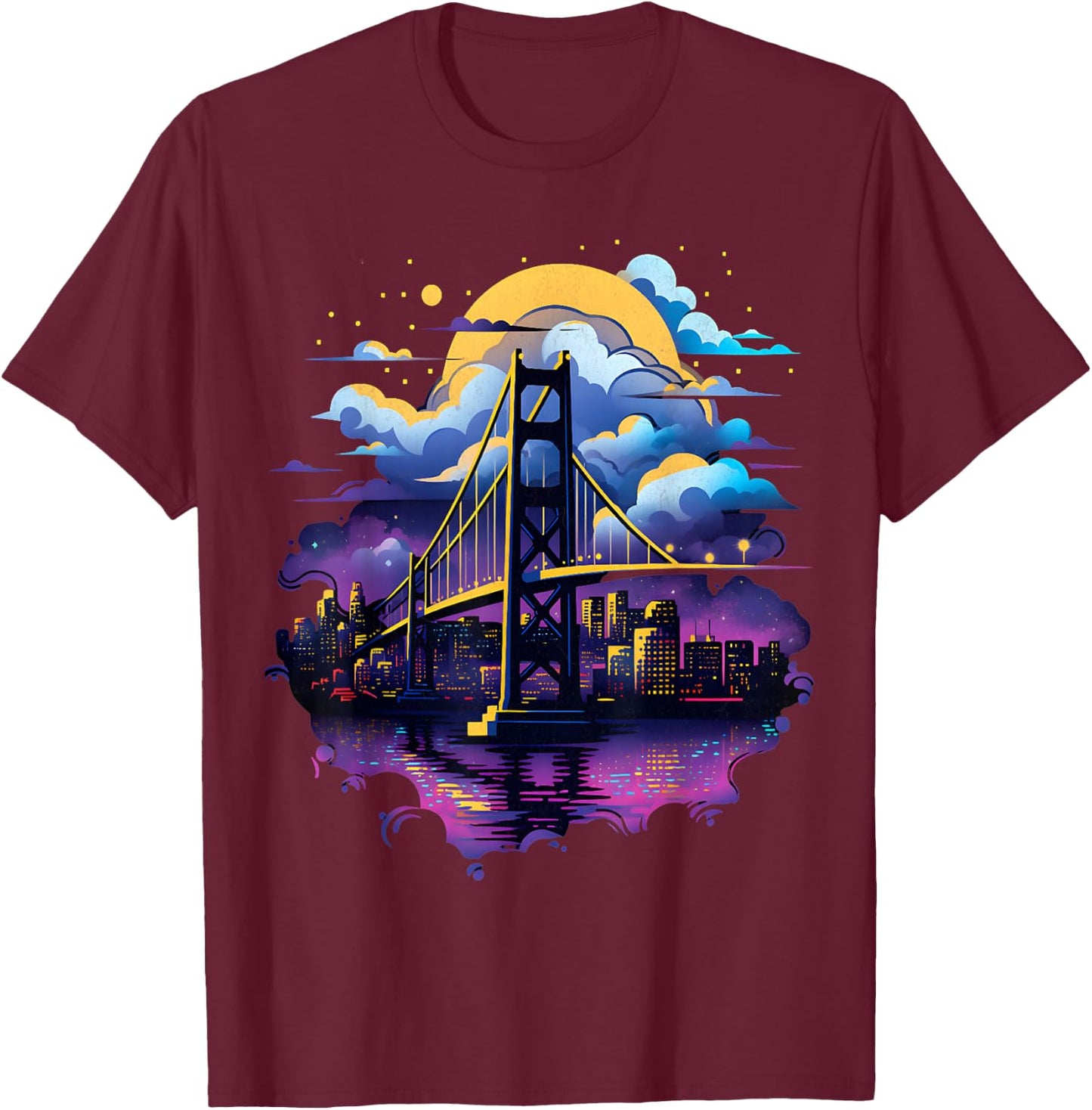 SF Bay Bridge San Francisco City California Fog City Line T-Shirt - T-Shirt | Maroon