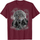 Grey Wolf Hunting Ground, Icy Moon, Forest, Galaxy T-Shirt - T-Shirt | Maroon