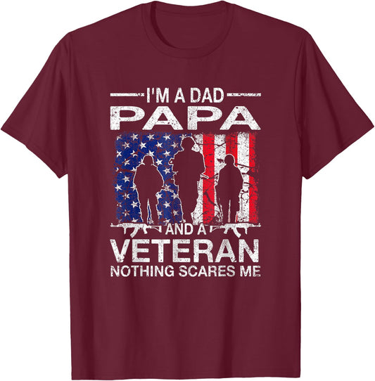 Papa and Veteran Military Fathers Day Gift Proud Army Dad T-Shirt - T-Shirt | Maroon
