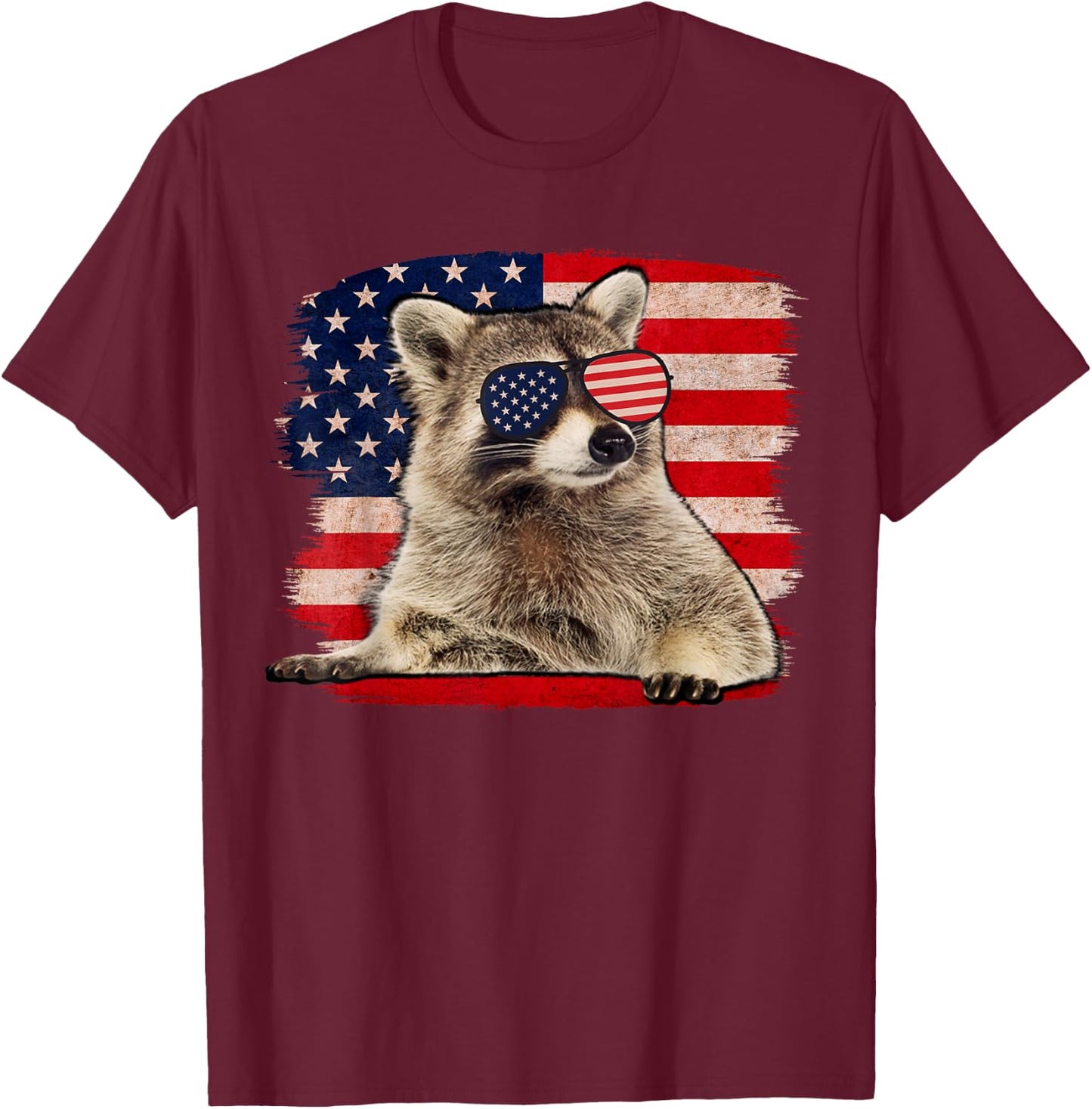 Raccoon 4th Of July American Flag Sunglasses Funny Raccoon T-Shirt - T-Shirt | Maroon