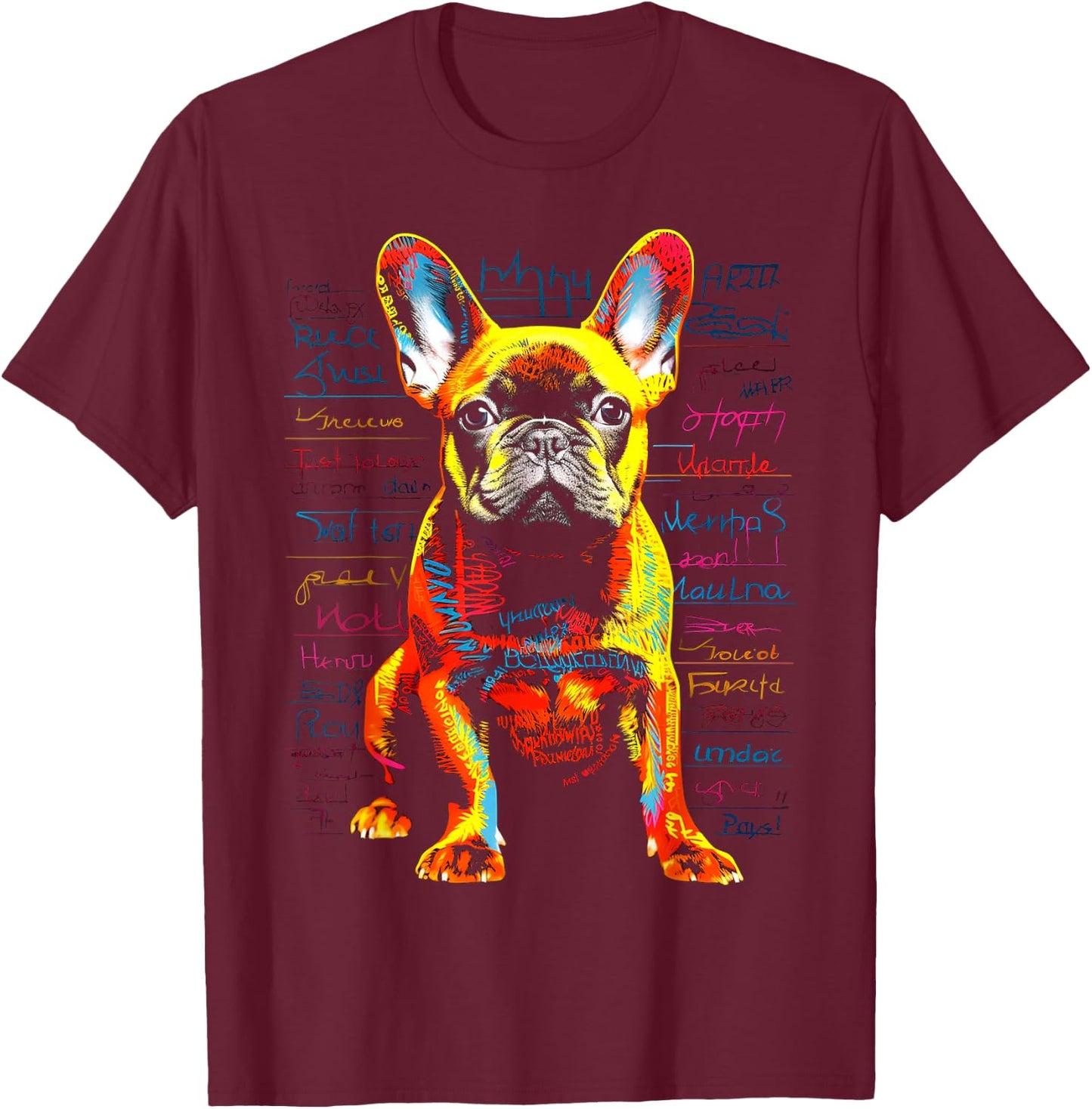 French Bulldog Dog Animal Pet Art Graphic French Bulldog T-Shirt - T-Shirt | Maroon