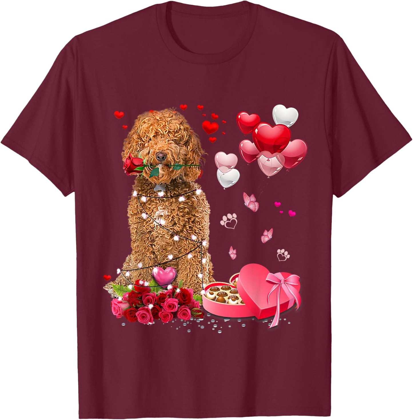 Funny Labradoodle Rose Heart Happy Valentine Day Dog Mom T-Shirt - T-Shirt | Maroon