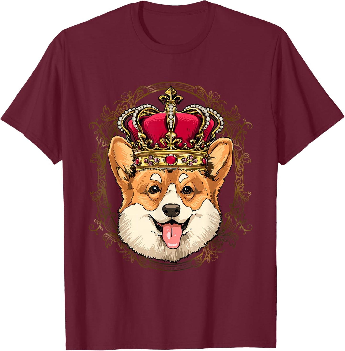 King Corgi Wearing Crown - Queen Corgi Dog T-Shirt - T-Shirt | Maroon
