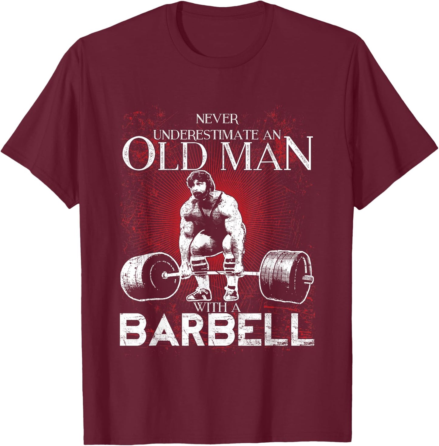Old Man Barbell Powerlifting T-Shirt - T-Shirt | Maroon