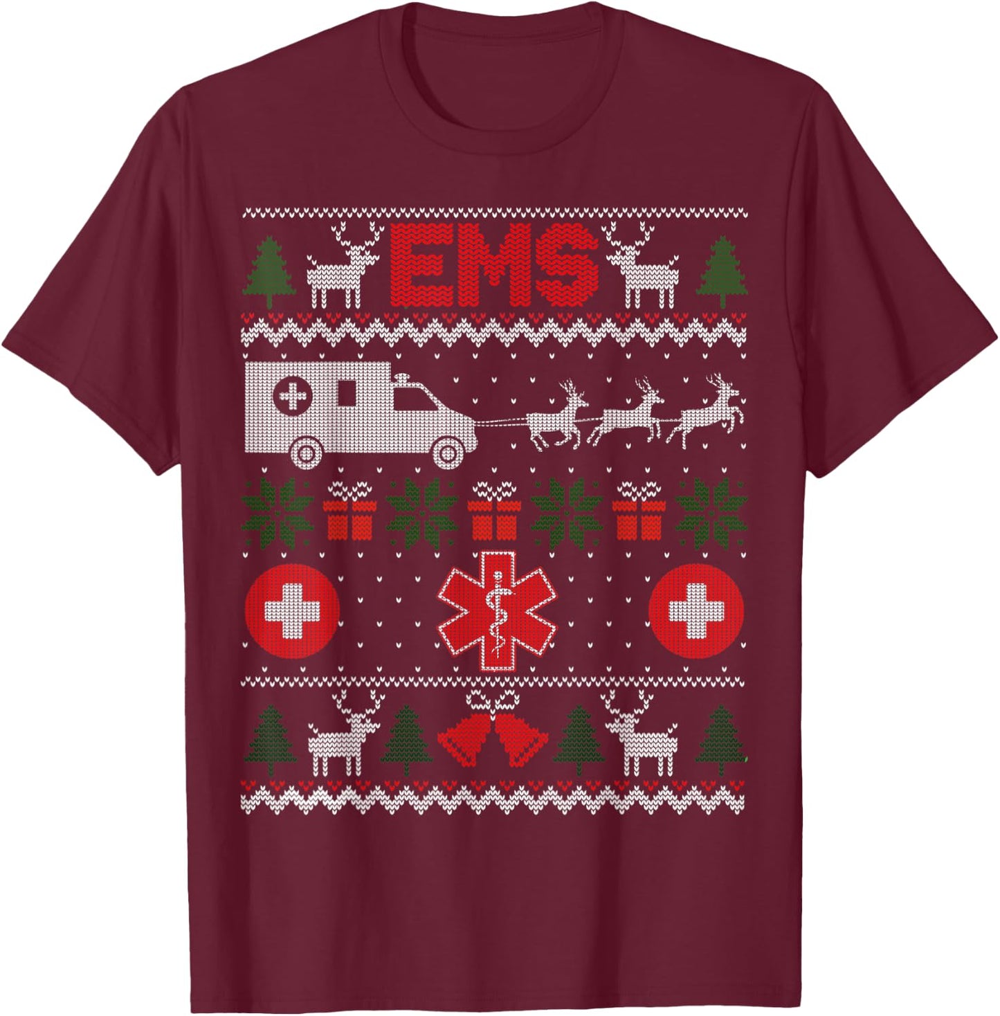 Funny EMS Paramedical Ugly Christmas Sweater T-Shirt - T-Shirt | Maroon