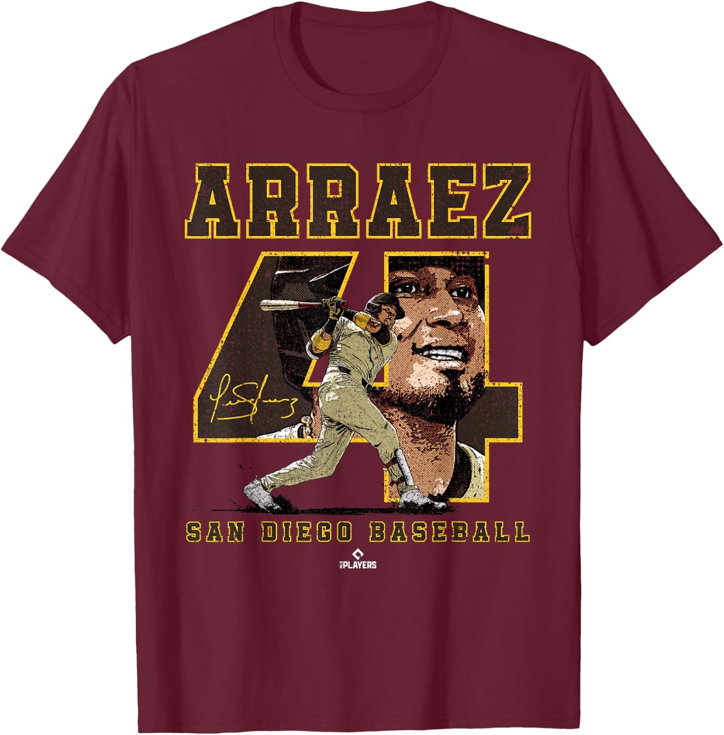 Number and Portrait Luis Arraez San Diego MLBPA T-Shirt - T-Shirt | Maroon