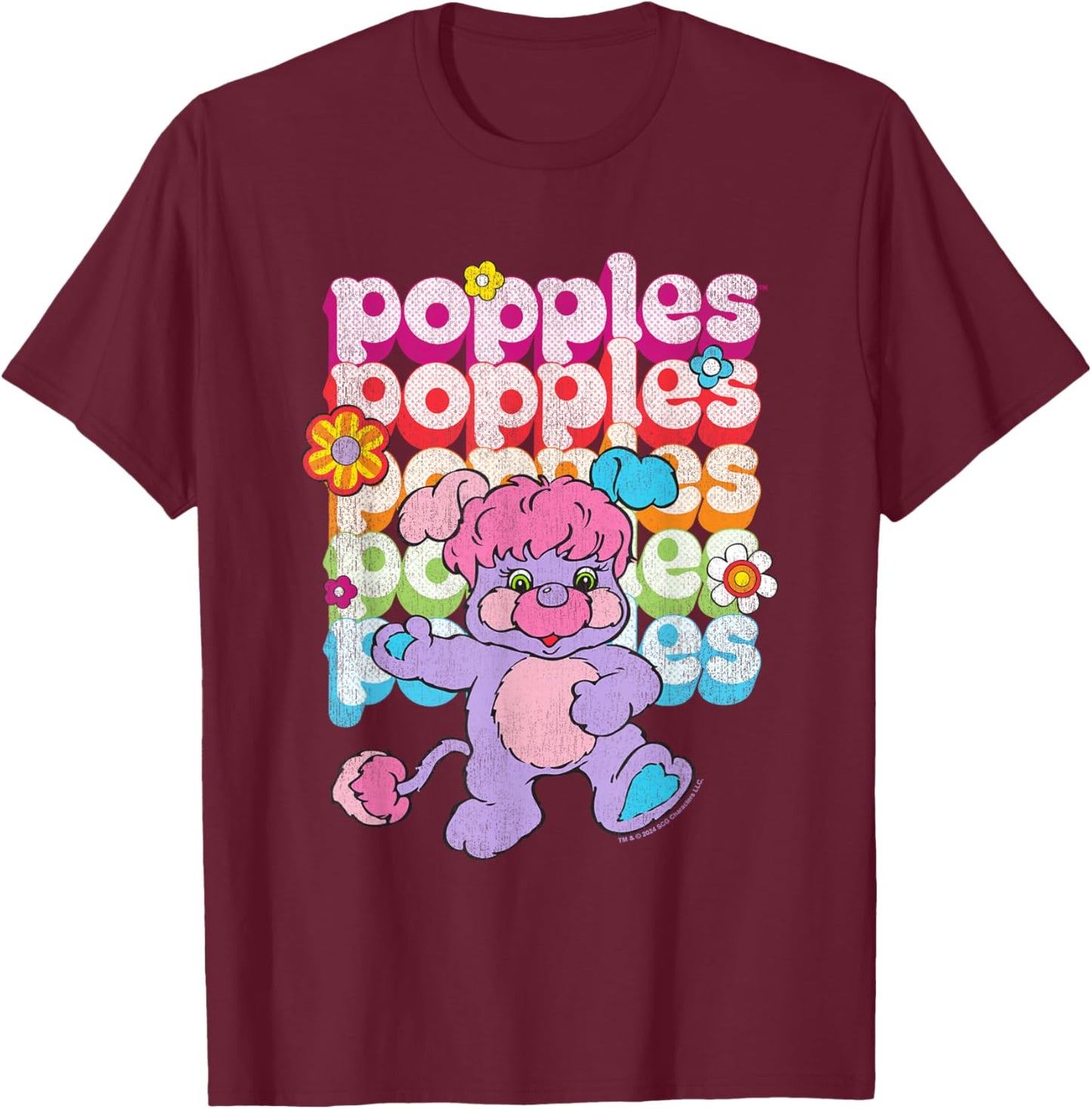 Popples Repeat Logo , Small, Black T-Shirt - T-Shirt | Maroon