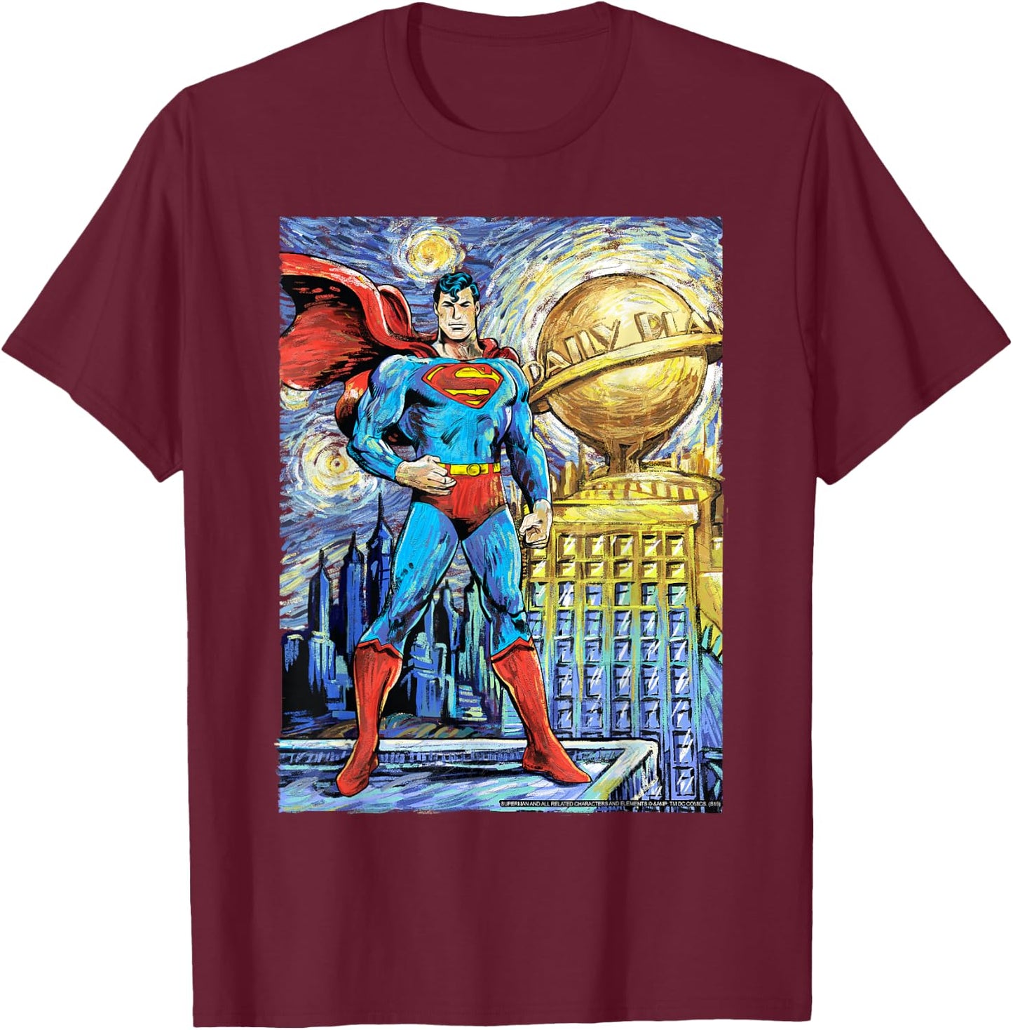 DC Comics Superman Starry Night Style Portrait T-Shirt - T-Shirt | Maroon