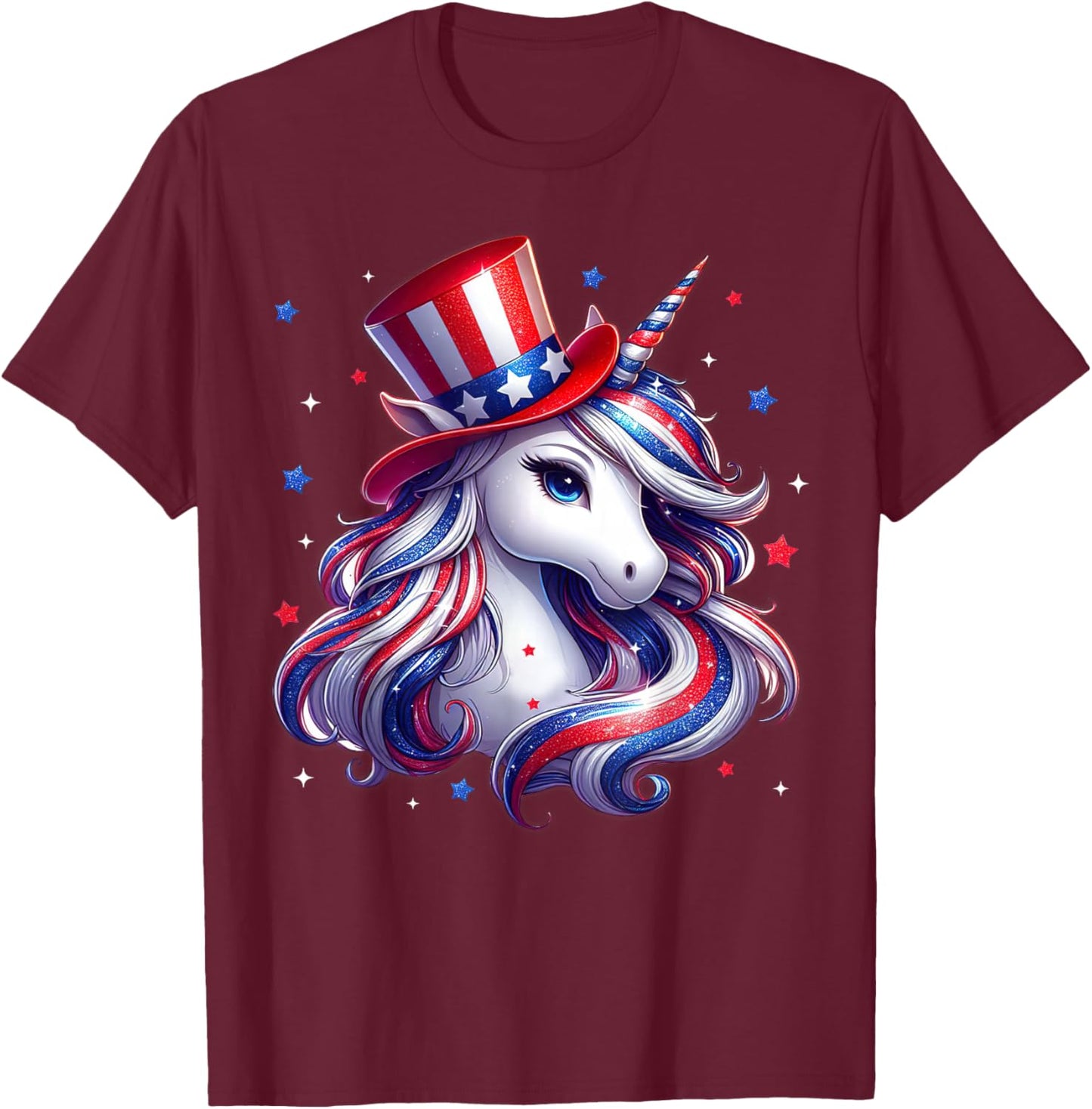 Cute Unicorn 4th of July Shirts Girls Kids Women American T-Shirt - T-Shirt | Maroon