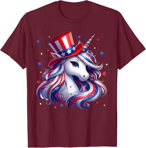Cute Unicorn 4th of July Shirts Girls Kids Women American T-Shirt - T-Shirt | Maroon