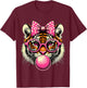 Tiger with Glasses Bubblegum and Bow T-Shirt - T-Shirt | Maroon