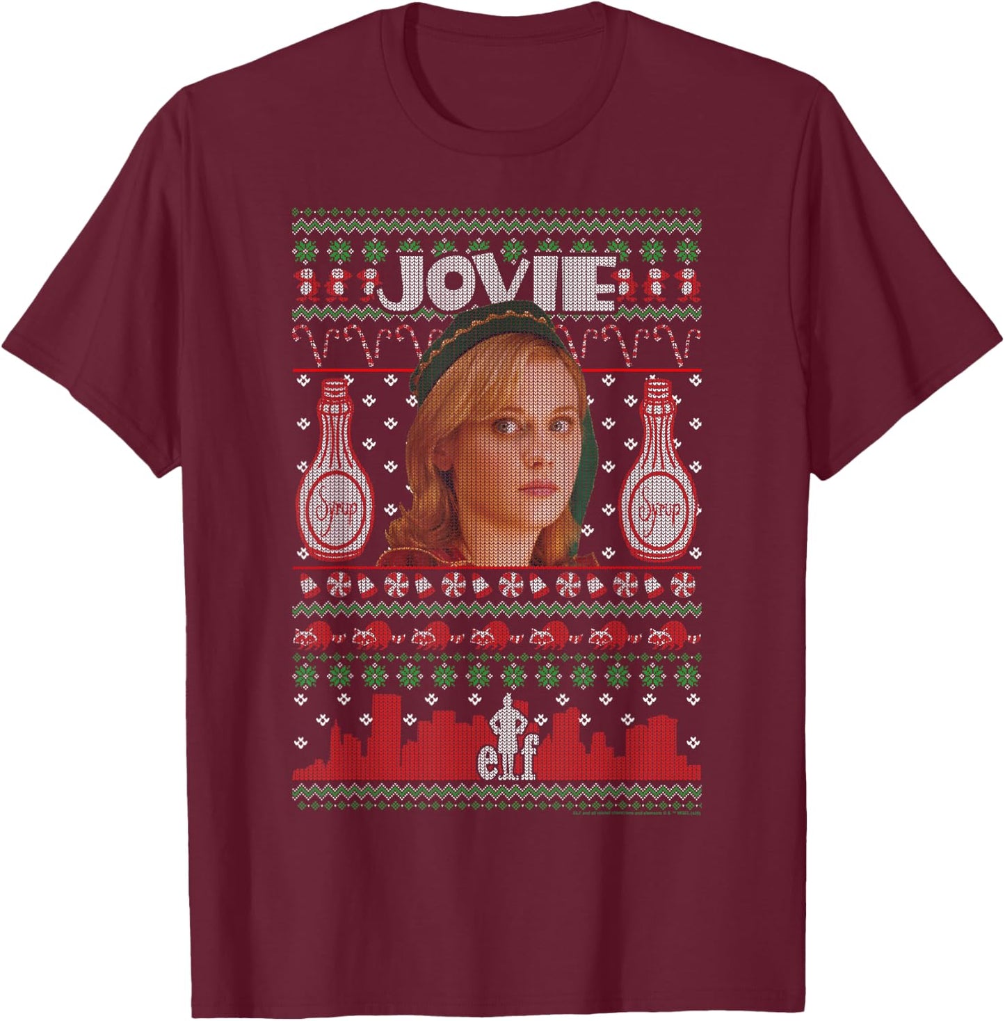 Elf Jovie Ugly Christmas Sweater T-Shirt - T-Shirt | Maroon