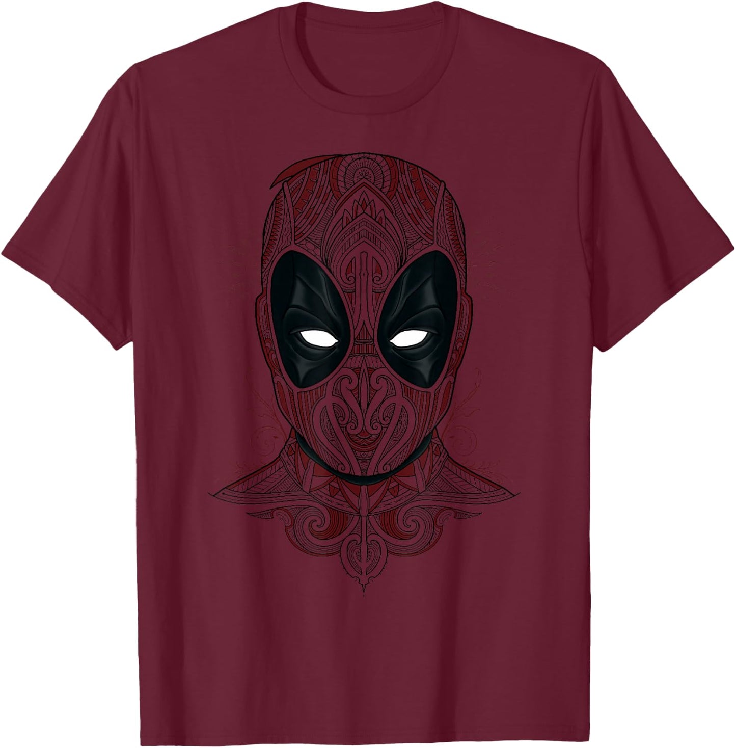 Marvel Deadpool Line Art Mask T-Shirt - T-Shirt | Maroon