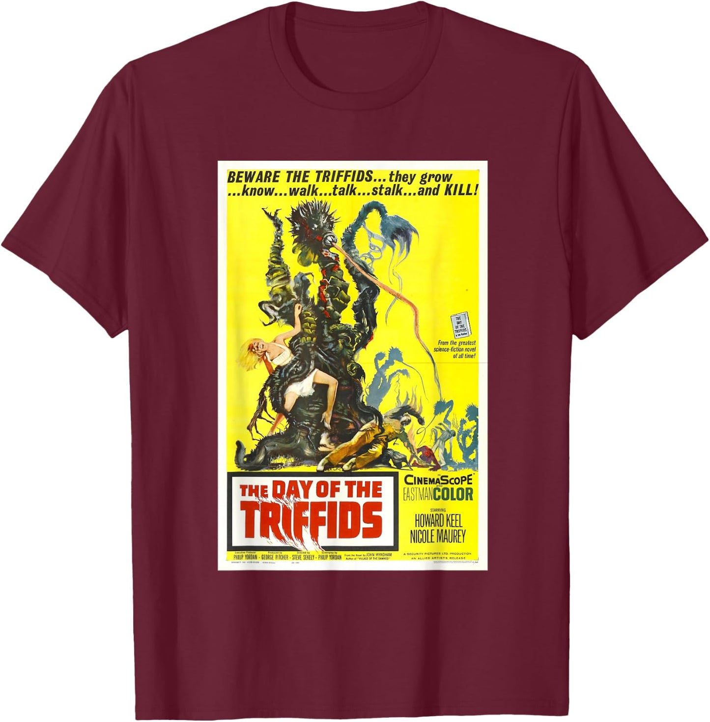 The Day of the Triffids, Sci-fi vintage movie monster poster T-Shirt - T-Shirt | Maroon
