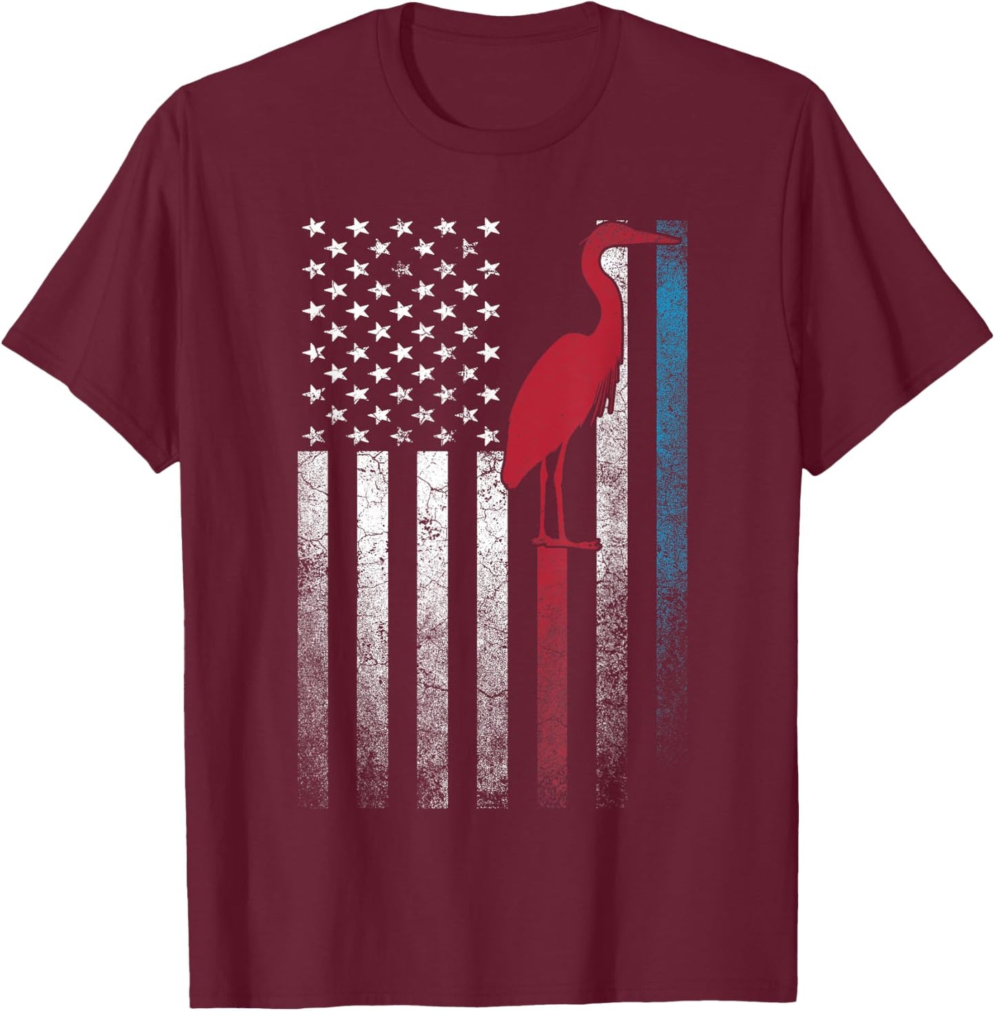 Heron Bird 4th of July American Flag America Patriotic T-Shirt - T-Shirt | Maroon