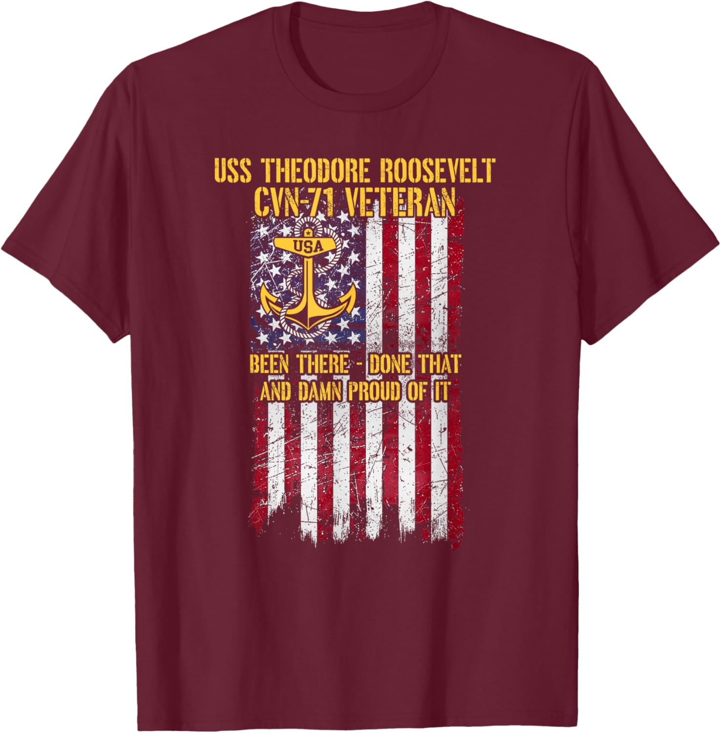 USS Theodore Roosevelt CVN-71 Aircraft Carrier Veteran T-Shirt - T-Shirt | Maroon