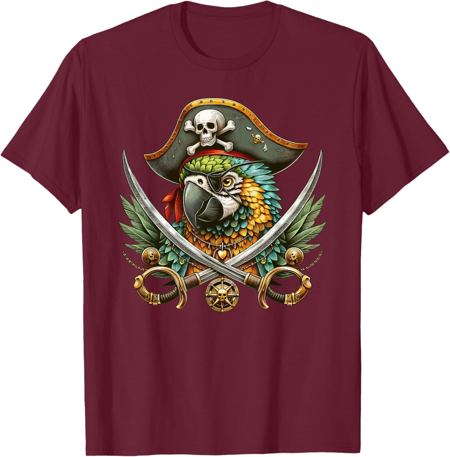 Funny Parrot Pirate Crossbones Halloween Kids T-Shirt - T-Shirt | Maroon