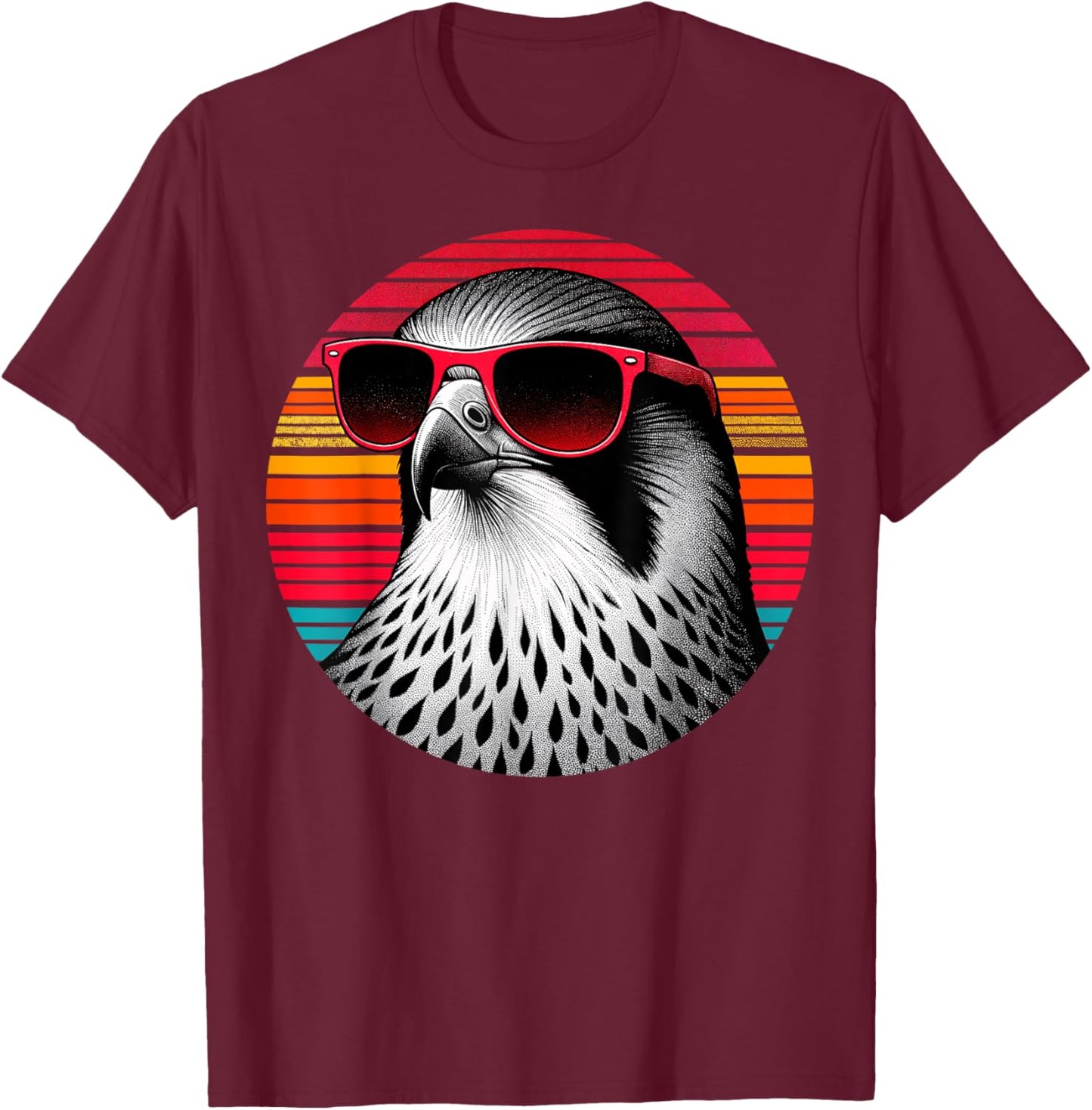 Falcon Bird Sunglasses Sunset Retro Style Vintage 70s T-Shirt - T-Shirt | Maroon