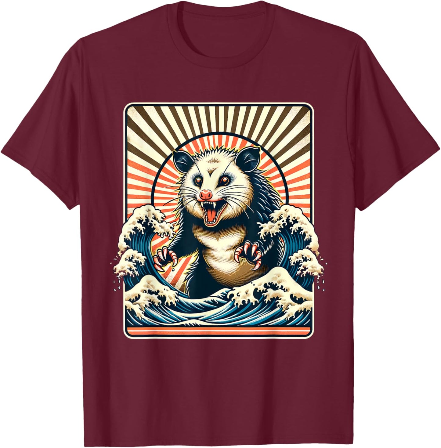 Opossum Japan Sun Wave Vintage Possum Monster T-Shirt - T-Shirt | Maroon