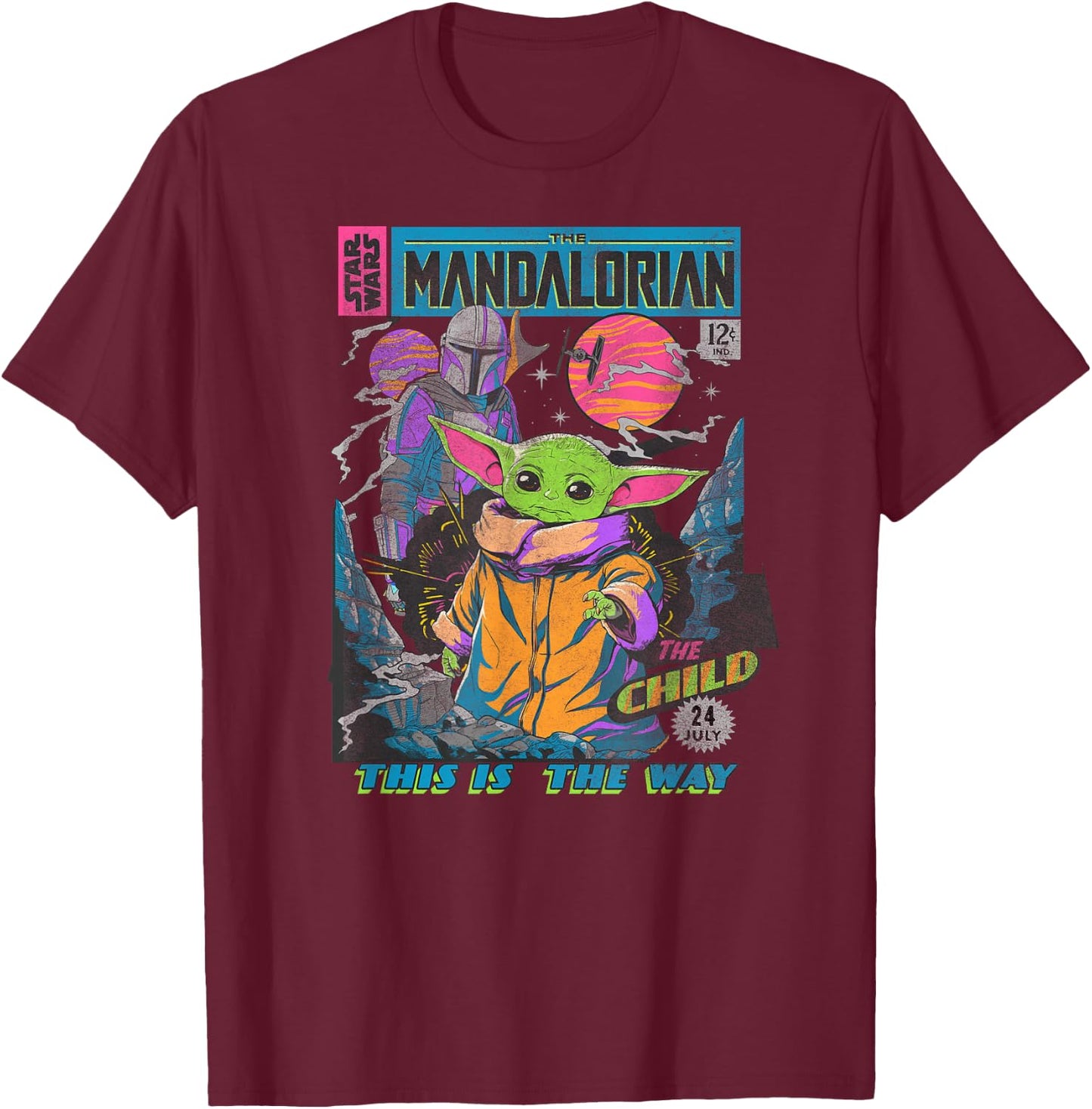 Star Wars: The Mandalorian The Child Comic Book T-Shirt - T-Shirt | Maroon