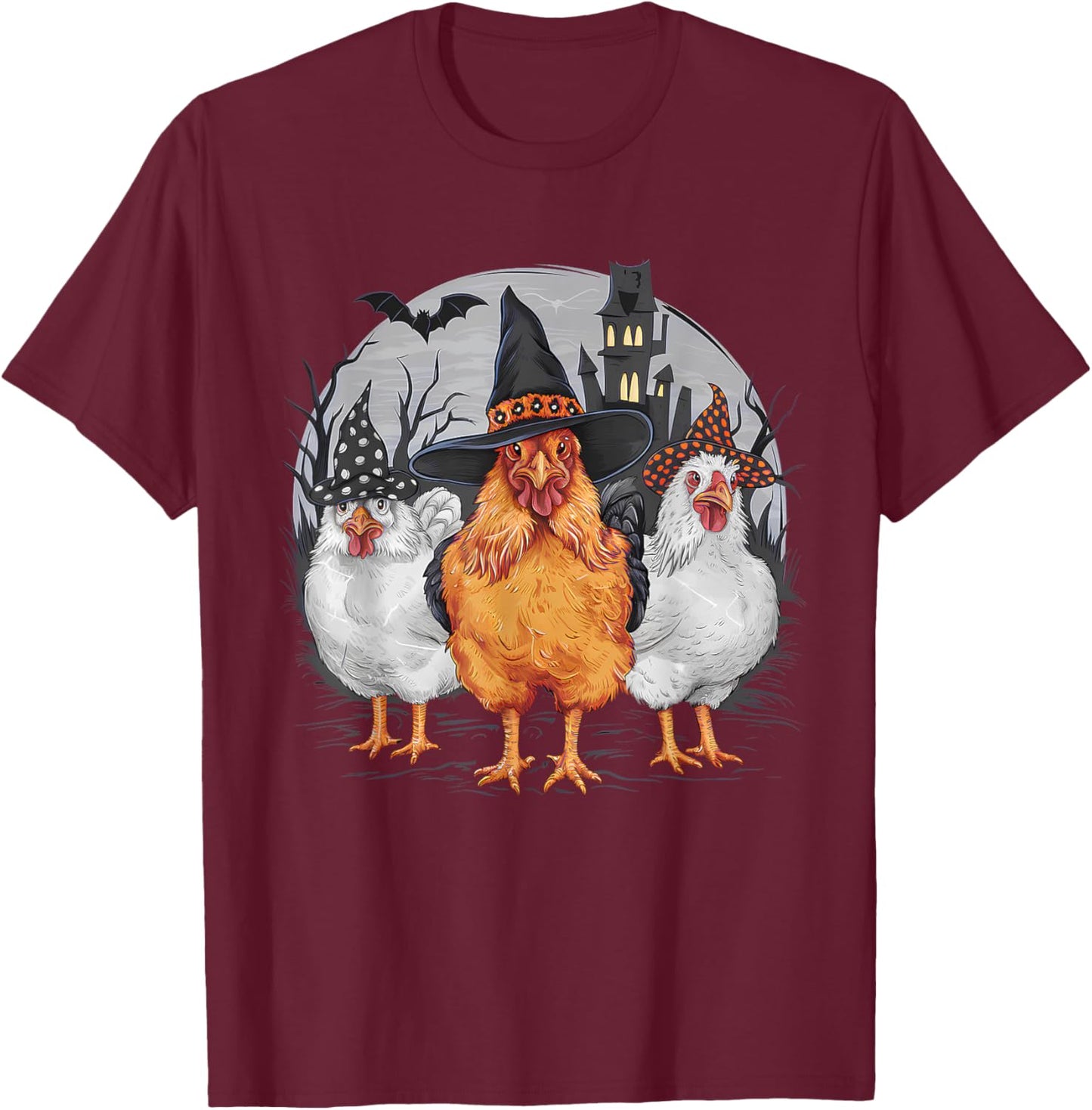 Funny Halloween Chickens Witch Spooky Season T-Shirt - T-Shirt | Maroon