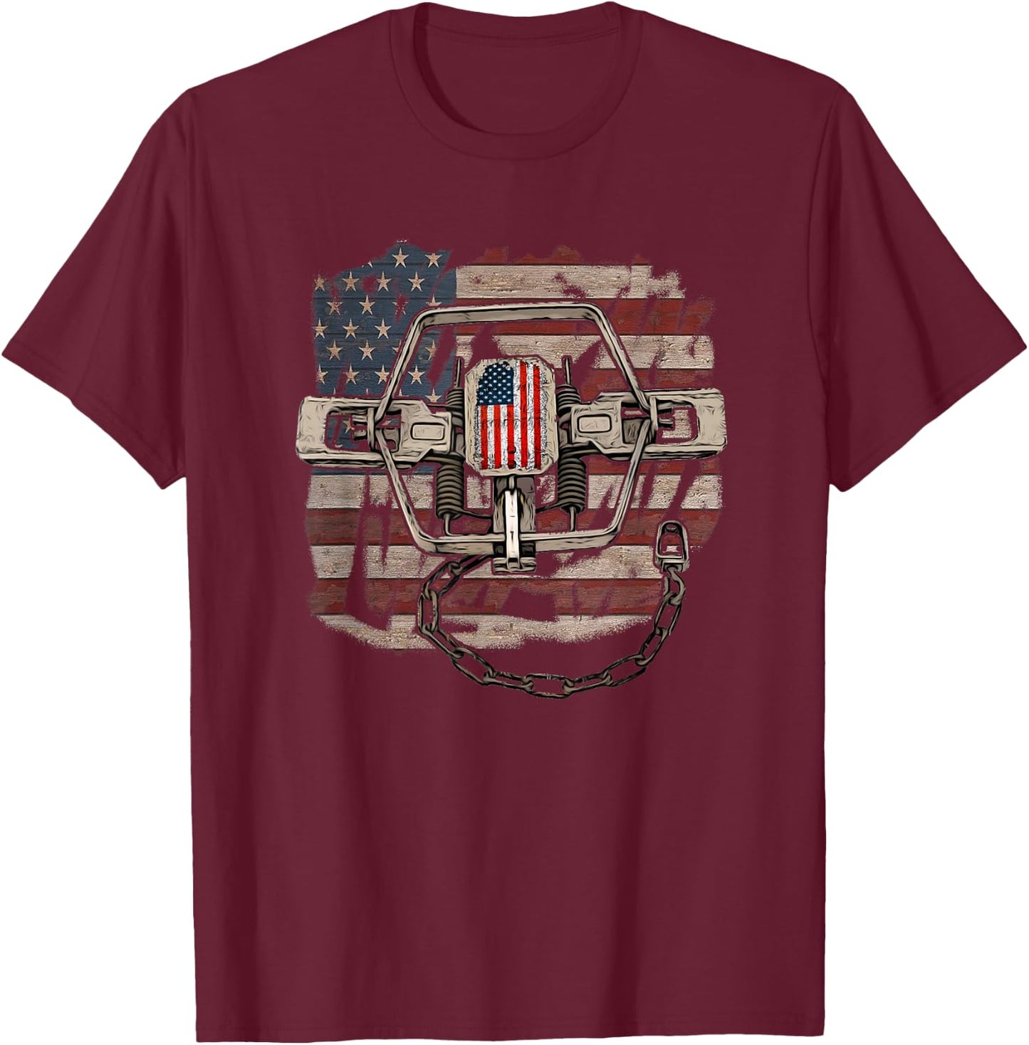Trapping Shirts with Distressed American Flag for Trappers T-Shirt - T-Shirt | Maroon