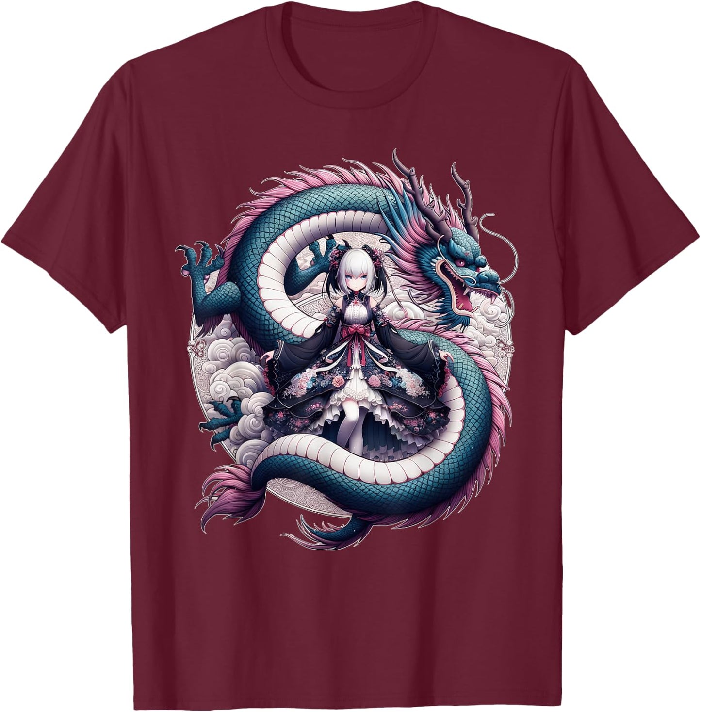 Anime Girl Gothic Waifu Japanese Kawaii Pastel Otaku Dragon T-Shirt - T-Shirt | Maroon