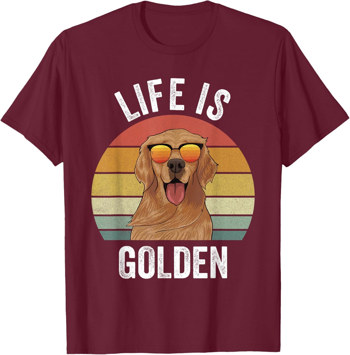 Retro Golden Retriever Funny Dog Women Girls Kids T-Shirt - T-Shirt | Maroon