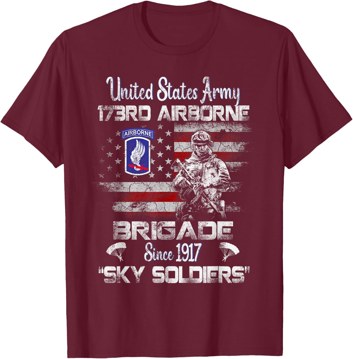 173rd Airborne Brigade Flag Veteran Airborne Paratrooper T-Shirt - T-Shirt | Maroon