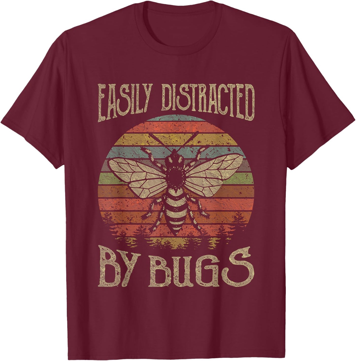 Retro Vintage Funny Bees Lover Easily Distracted By Bugs T-Shirt - T-Shirt | Maroon