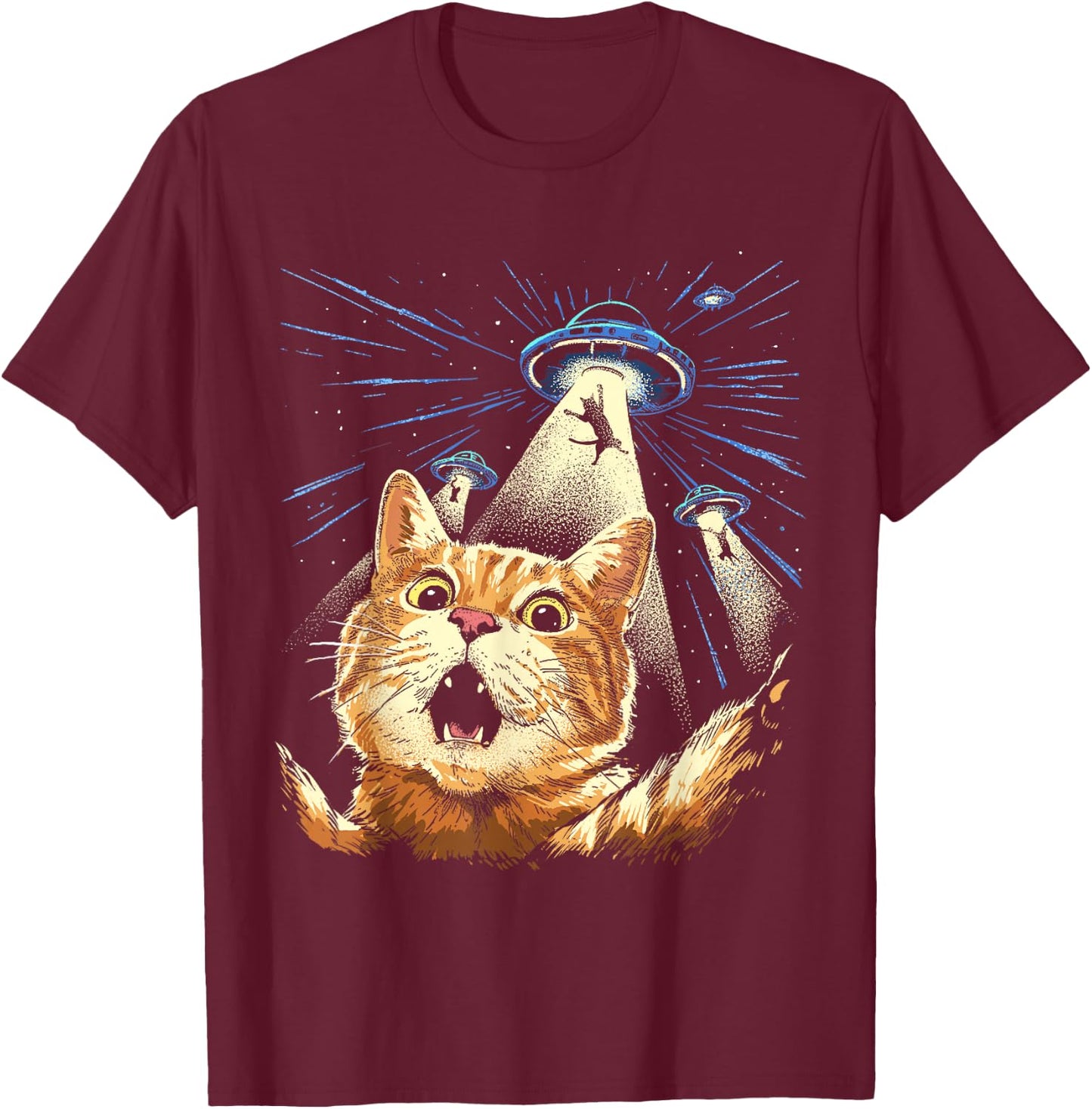 Alien Cat Shirt Funny Invasion Cat Selfie UFO Abduction T-Shirt - T-Shirt | Maroon