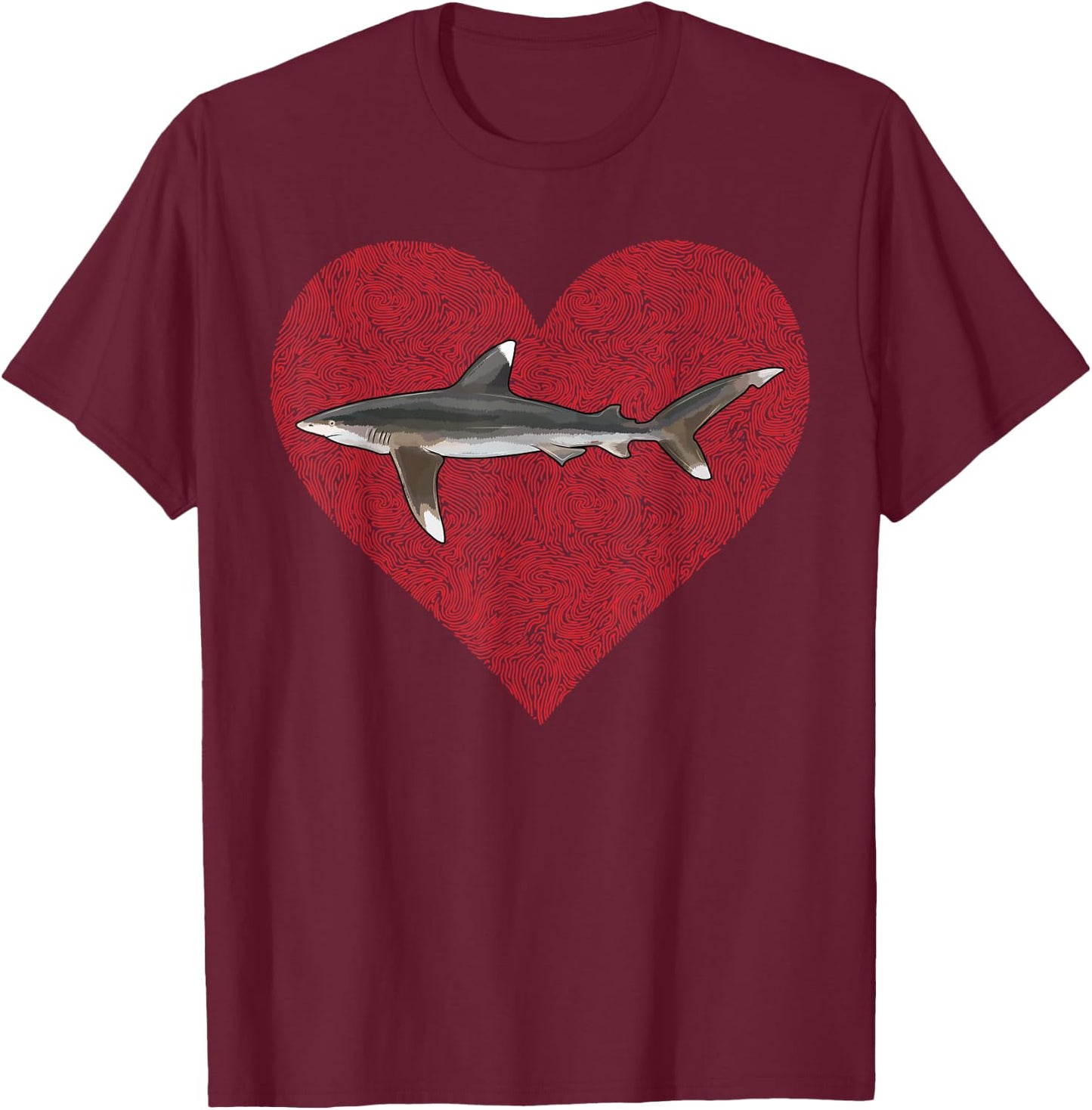 Whitetip Reef Shark Valentines Day Love Fingerprint T-Shirt - T-Shirt | Maroon
