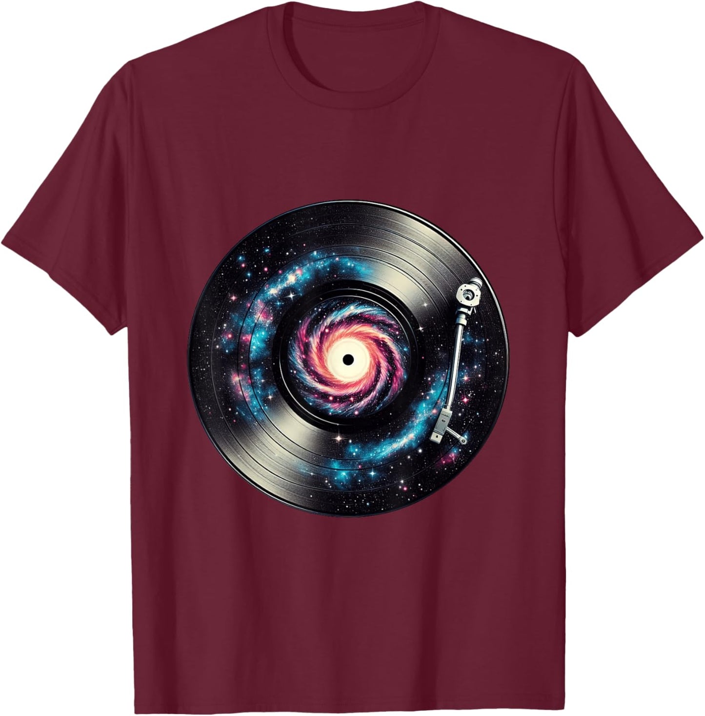 Turntable EDM Vinyl Record Player Galaxy Spiral T-Shirt - T-Shirt | Maroon